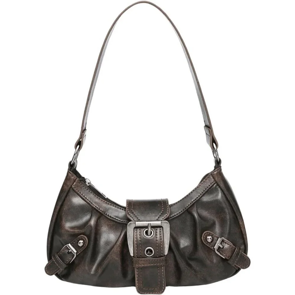 Women's Faux Leather Purse Vintage Crescent Bag Medium Size Shoulder Clutch